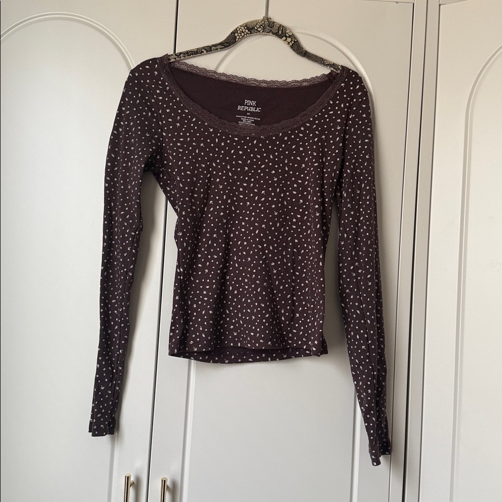 Pink Republic Women's Dark Brown Polka Dot Long Sleeve Top